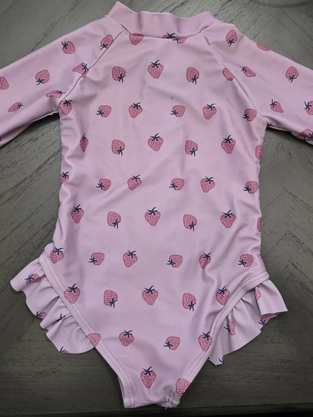 Forever French Girls' Pink Strawberry Long-Sleeve Rash Guard Swimsuit 0-6 Month